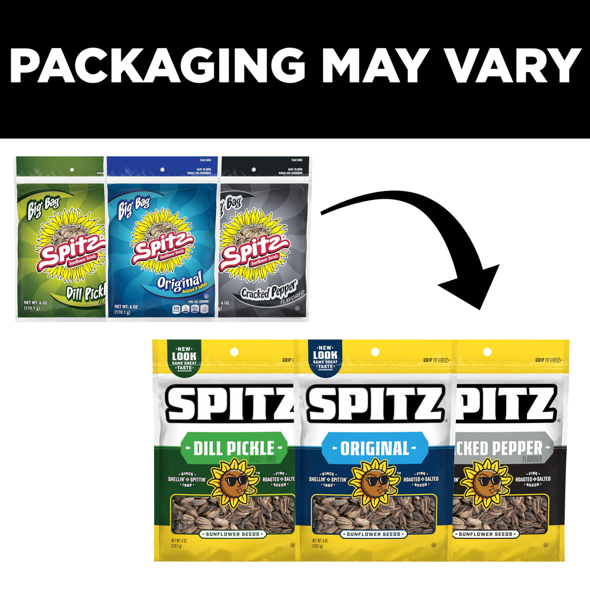 Spitz Sunflower Seeds, Salted — 9 Pack, 6 oz Each | Roasted & Crunchy