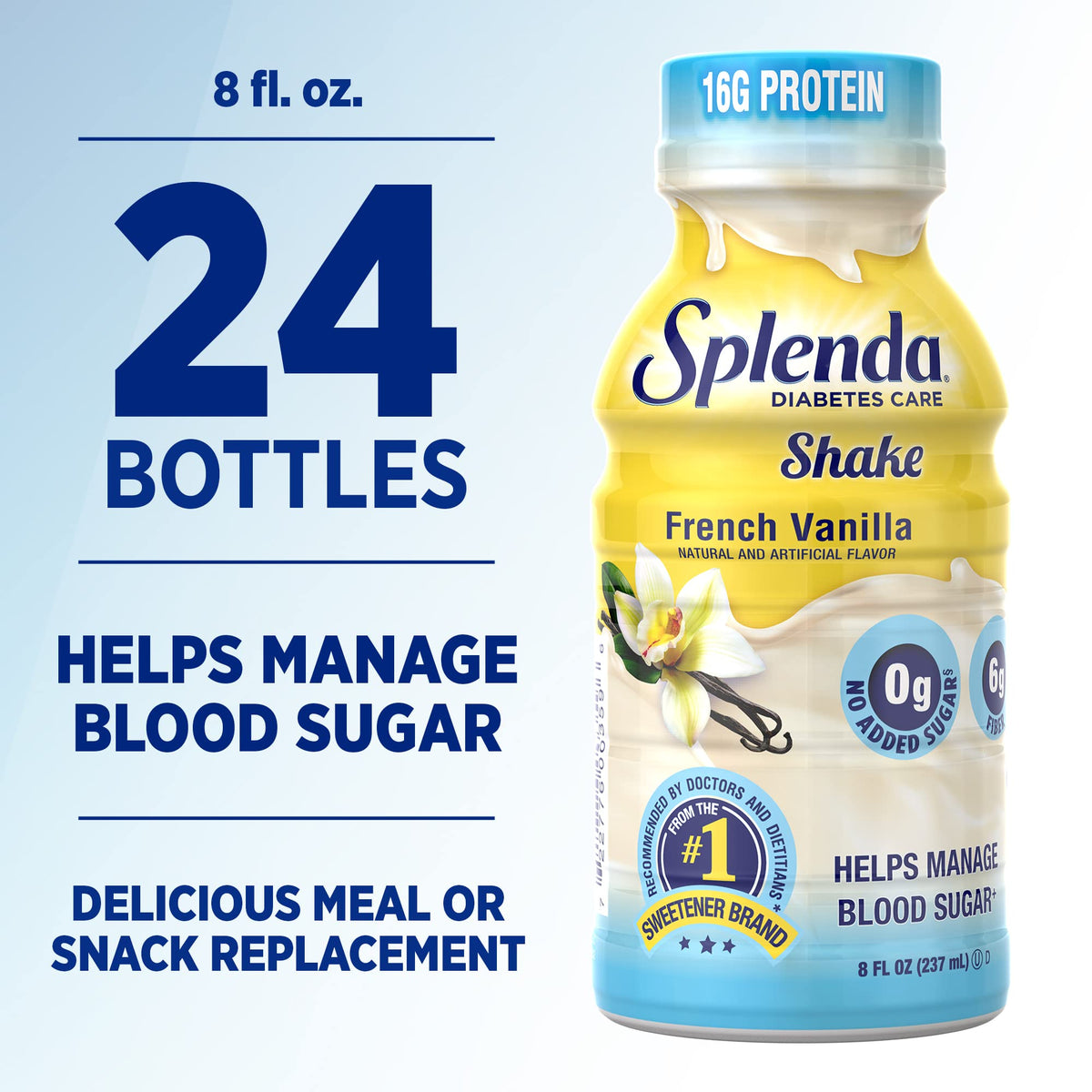 SPLENDA Diabetes Care Shakes – Creamy French Vanilla Meal Replacement, 8 oz, Pack of 24