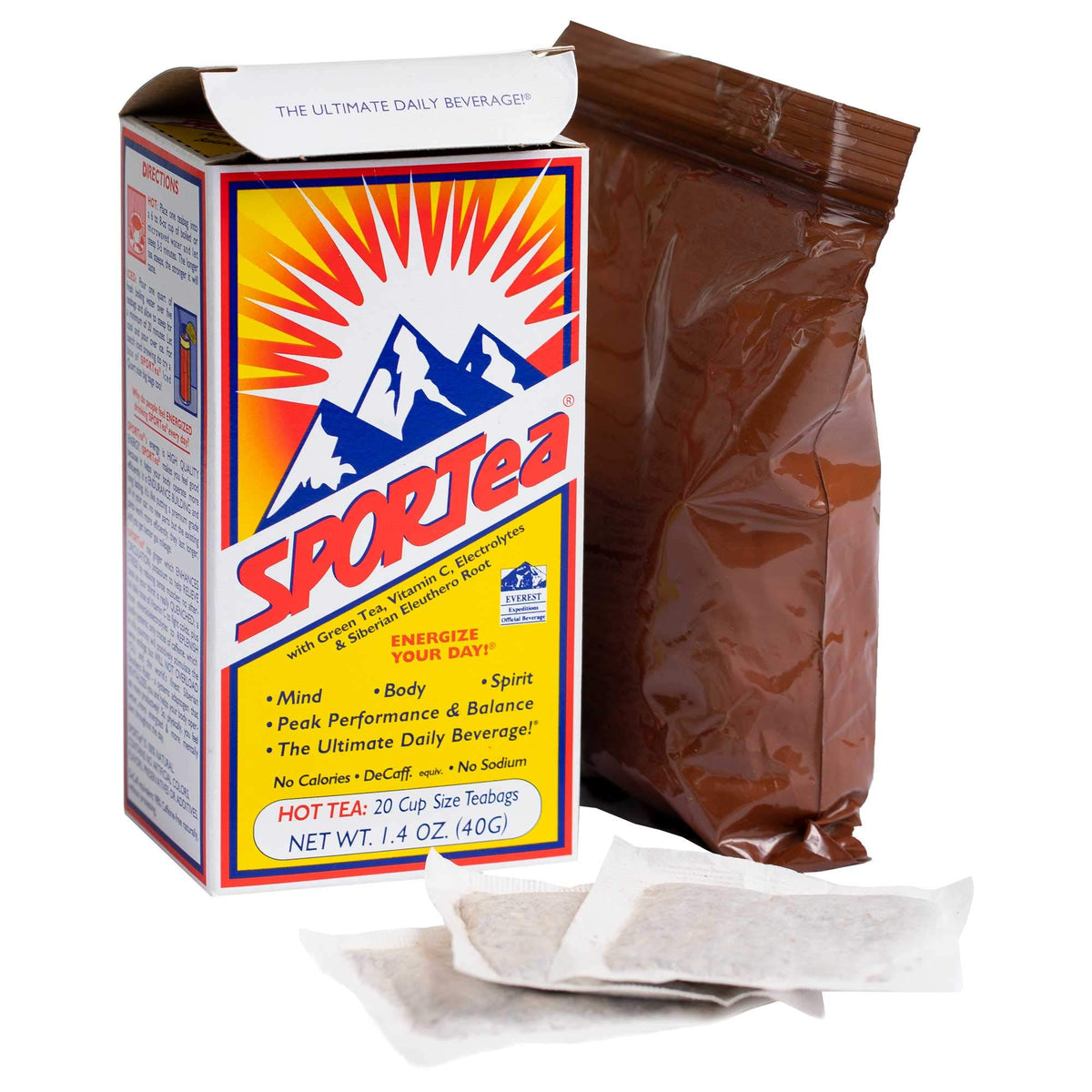 SPORTEA Hot Decaf Energy Tea with Yerba Mate & Electrolytes | 20 Bags | 2-Pack