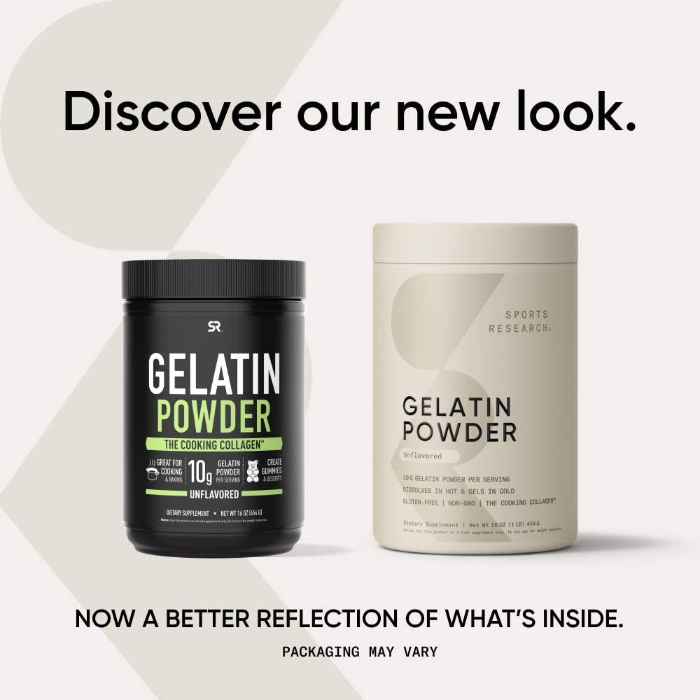 Sports Research Gelatin Collagen Cooking Powder – Pasture-Raised Beef, Keto Certified & Non-GMO