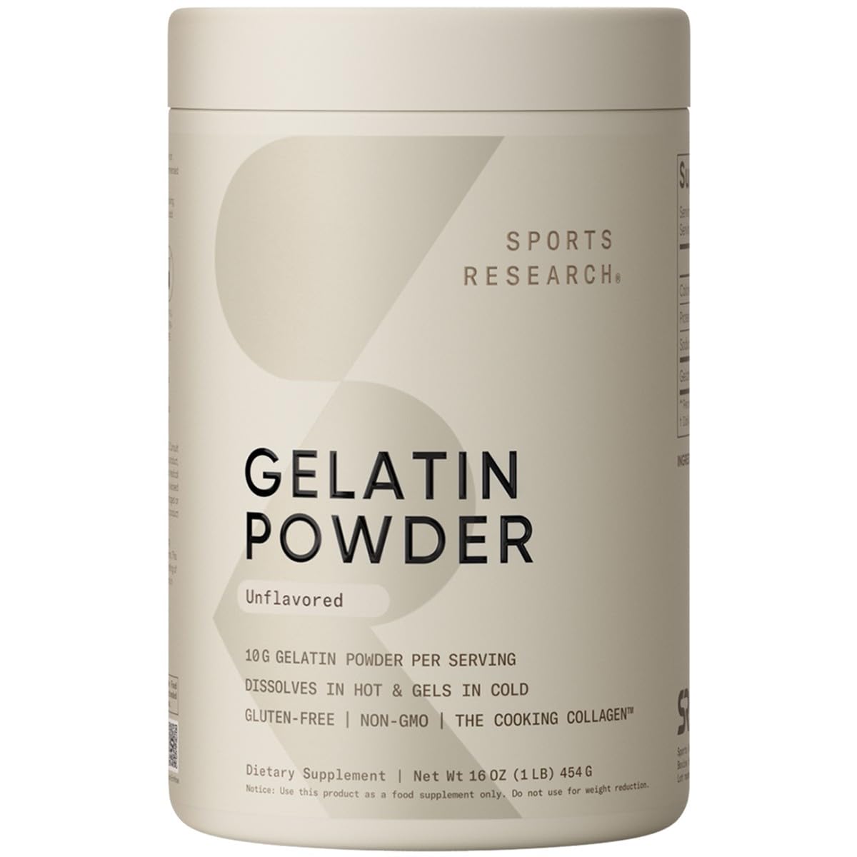 Sports Research Gelatin Collagen Cooking Powder – Pasture-Raised Beef, Keto Certified & Non-GMO