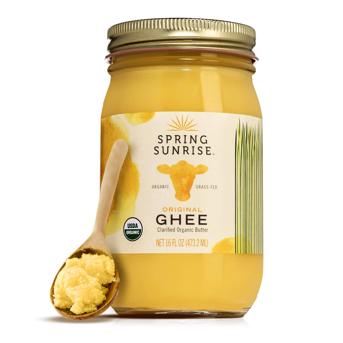 Spring Sunrise Organic Grass-Fed Ghee 16 oz – High-Heat Clarified Butter for Keto & Paleo
