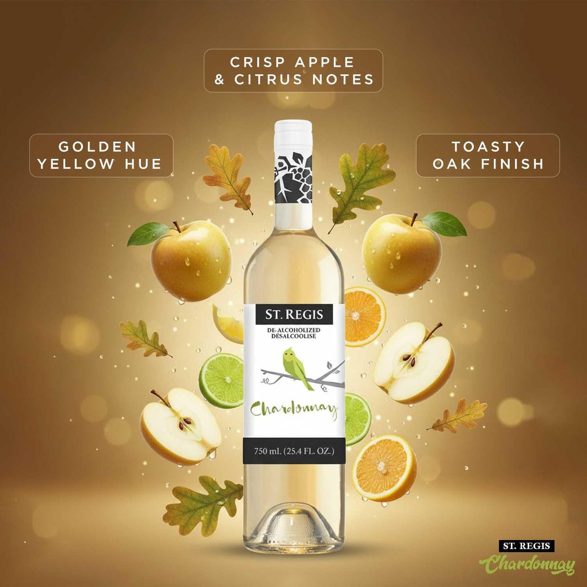 ST. REGIS Non-Alcoholic Chardonnay 25.4 Fl Oz (6 Pack) – Low Calorie & Sugar | North Spain Vineyards