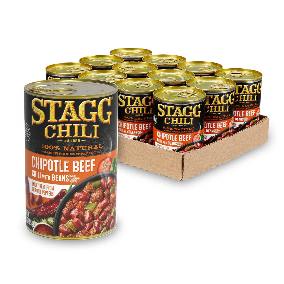 STAGG Chipotle Beef Chili with Beans – 15 oz Can, 12 Pack