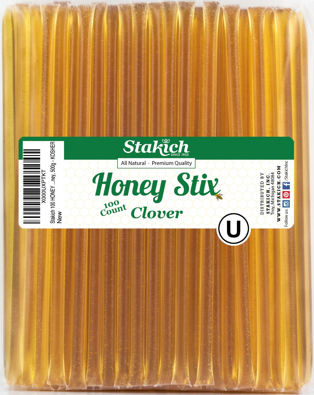 Stakich Clover Honey Sticks – Kosher Certified Honeysticks, 100 Count