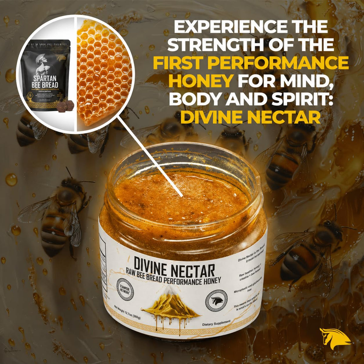Divine Nectar Bee Bread Infused Heather Honey by The Stampede Network | Raw & Pure Energy