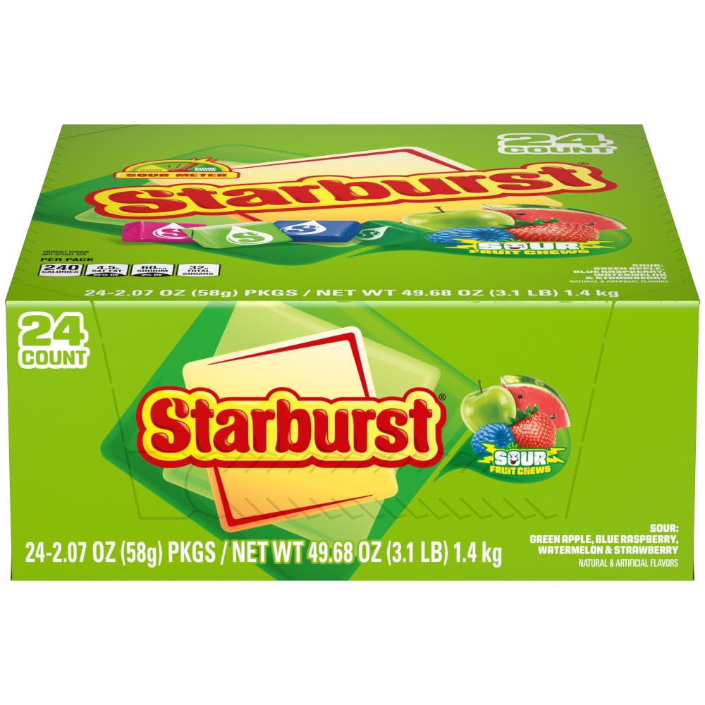 STARBURST Sour Chewy Candy – 24-Count Share Size Pack, Tart Fruit Flavors