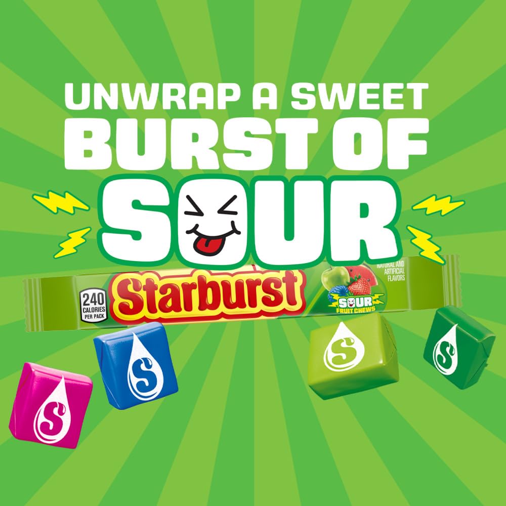 STARBURST Sour Chewy Candy – 24-Count Share Size Pack, Tart Fruit Flavors