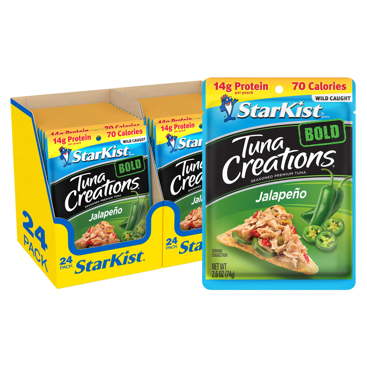 StarKist Tuna Creations BOLD Jalapeño Pouch (2.6 oz, 24 Pack) – Wild Caught Tuna, 14g Protein, Gluten Free & Soy Free, Ready to Eat
