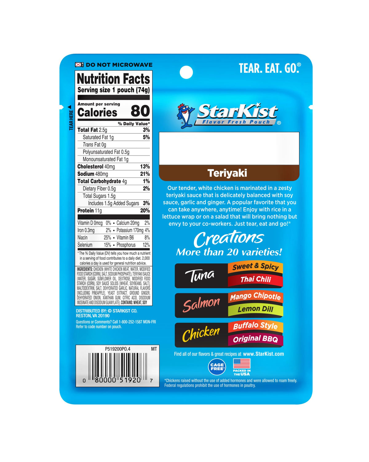 StarKist Chicken Creations Teriyaki Pouch – 12 Pack, Ready-to-Eat High-Protein White Meat