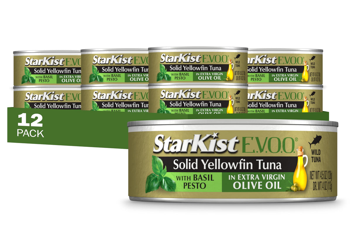 StarKist E.V.O.O. Yellowfin Tuna with Basil Pesto in Extra Virgin Olive Oil – 4.5 oz Can (Pack of 12)
