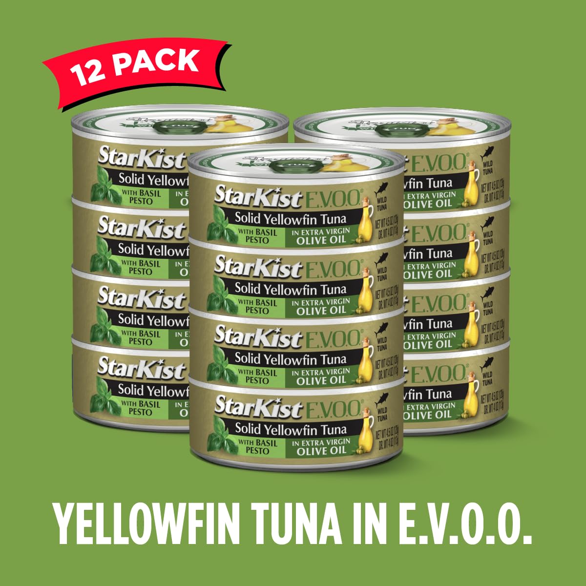 StarKist E.V.O.O. Yellowfin Tuna with Basil Pesto in Extra Virgin Olive Oil – 4.5 oz Can (Pack of 12)