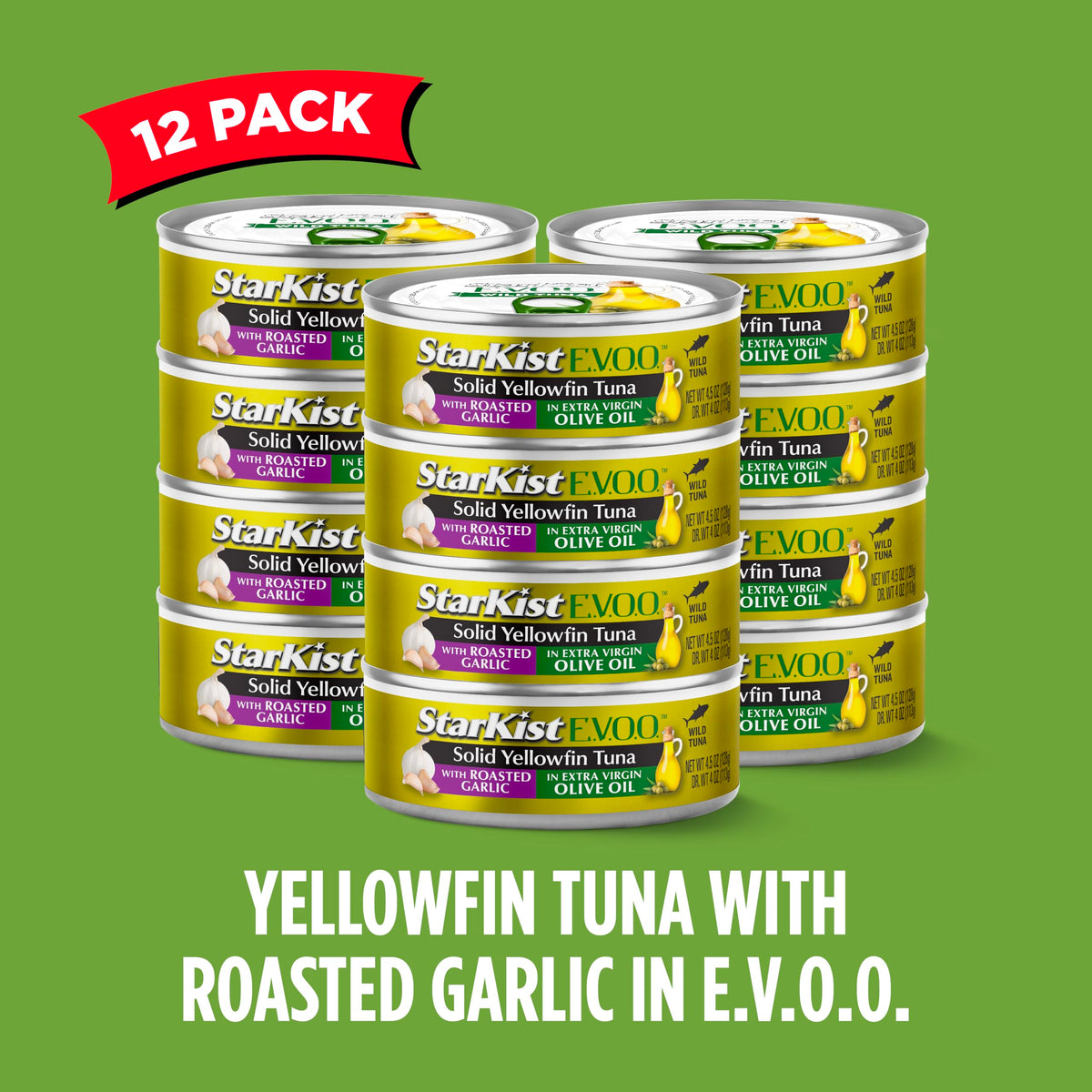 StarKist E.V.O.O. Yellowfin Tuna with Roasted Garlic & EVOO – 4.5 oz Can (12-Pack)