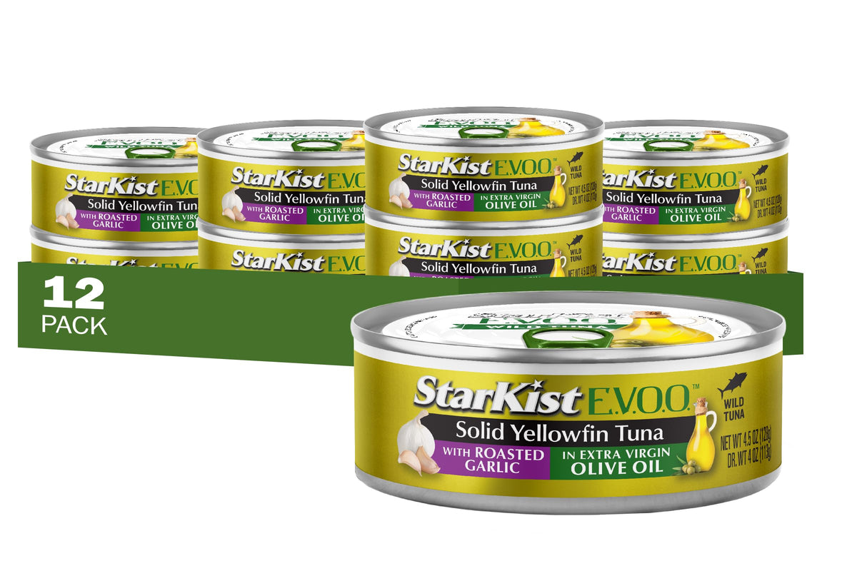 StarKist E.V.O.O. Yellowfin Tuna with Roasted Garlic & EVOO – 4.5 oz Can (12-Pack)