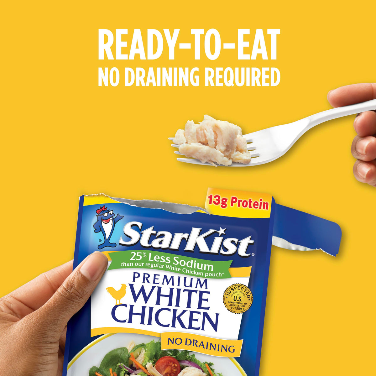 StarKist Less Sodium Premium White Chicken - 2.6 oz Pouch (Pack of 12) | 13 g Protein per Serving