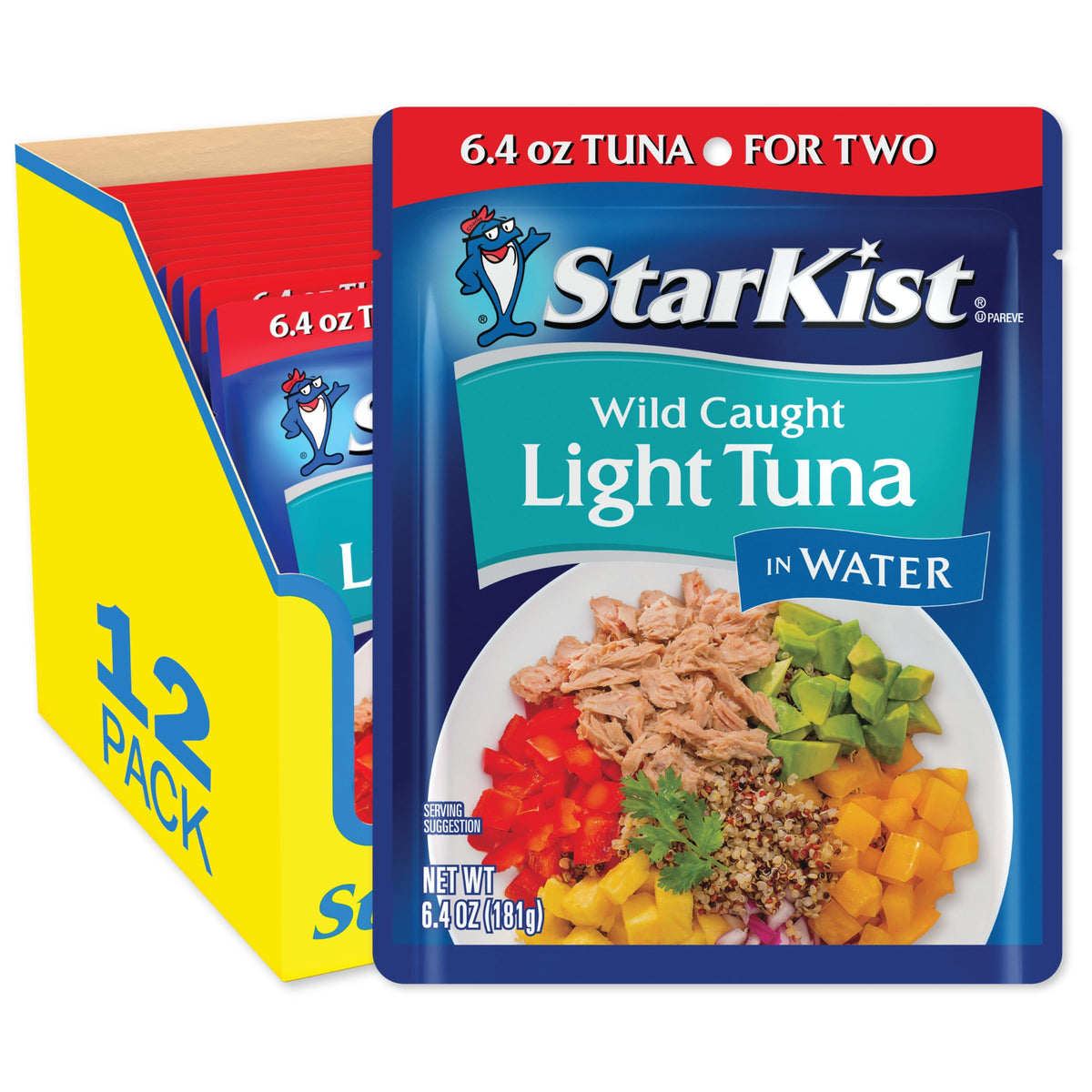 StarKist Light Tuna in Water Pouch (6.4 oz, 12 Pack) – Ready to Eat, High Protein, Gluten & Soy Free
