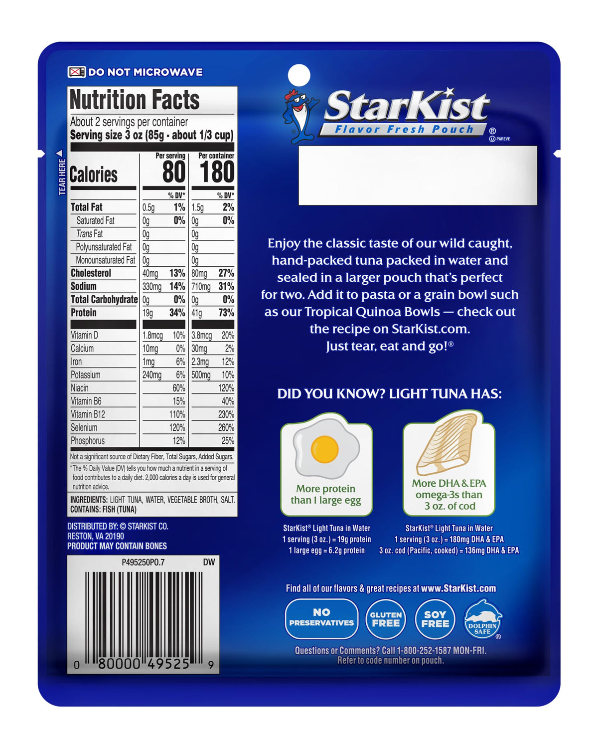 StarKist Light Tuna in Water Pouch (6.4 oz, 12 Pack) – Ready to Eat, High Protein, Gluten & Soy Free