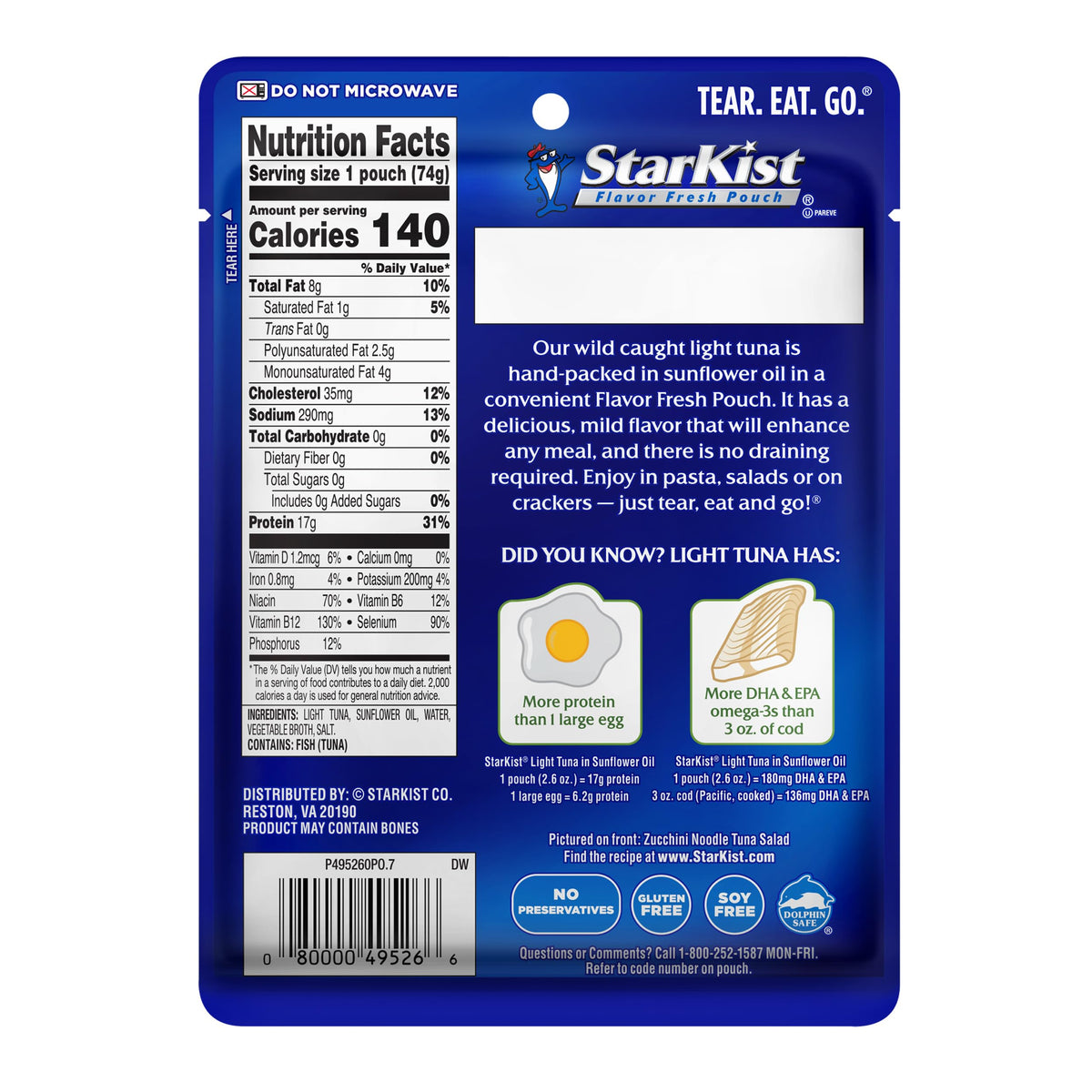 StarKist Light Tuna in Sunflower Oil Pouch – Ready to Eat, 17g Protein, Wild-Caught, Gluten Free & Soy Free (24 Pack)