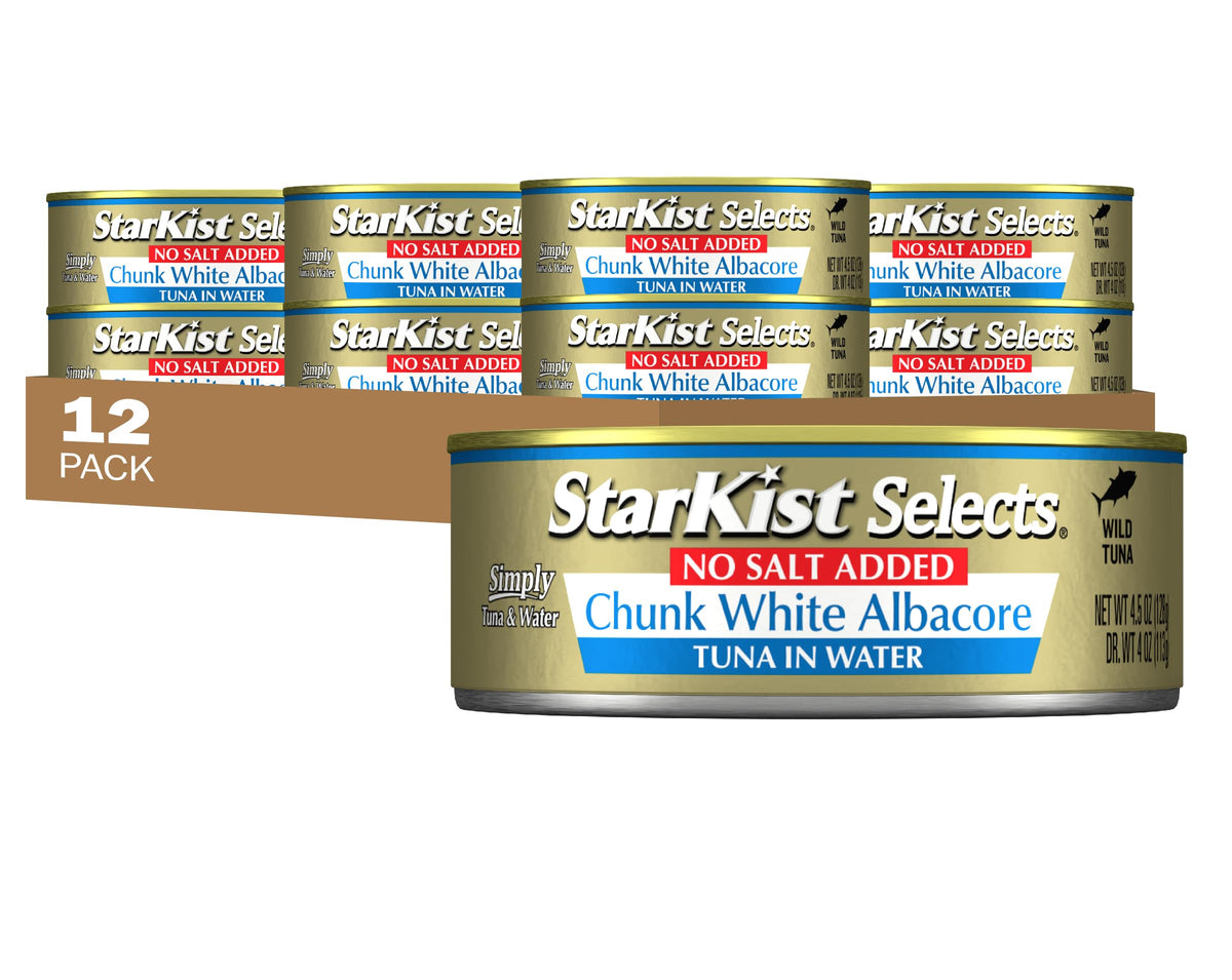 StarKist Selects No Salt Added Chunk White Albacore Tuna in Water – 12 Pack, 4.5 oz Cans, 14g Protein