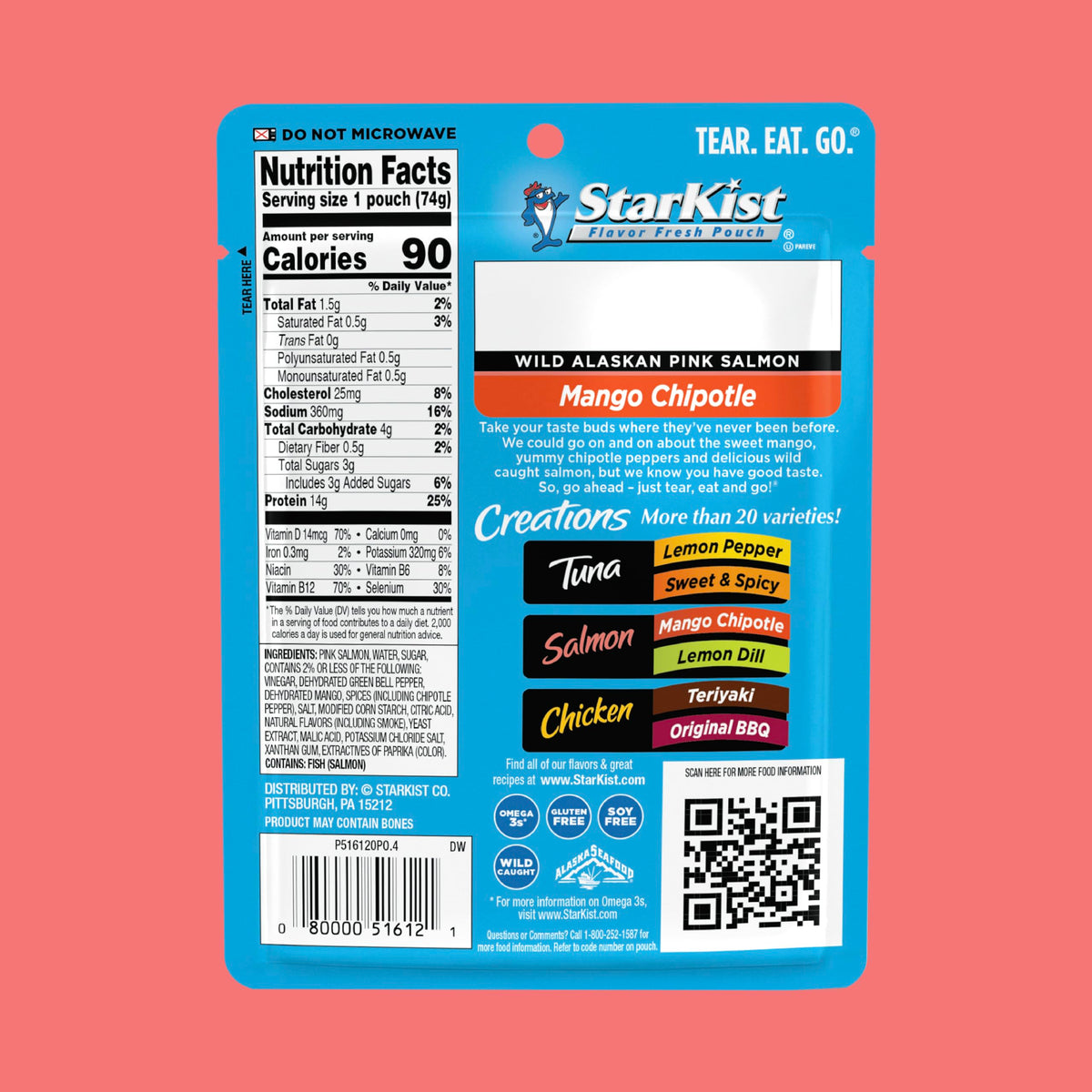 StarKist Salmon Creations Mango Chipotle Pouch – 2.6 oz (Pack of 12), Packaging May Vary