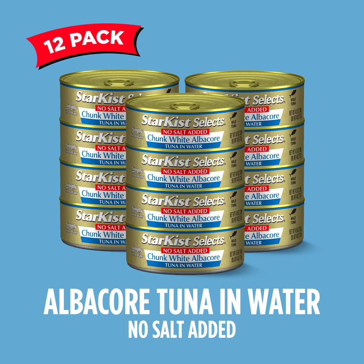 StarKist Selects No Salt Added Chunk White Albacore Tuna in Water – 12 Pack, 4.5 oz Cans, 14g Protein