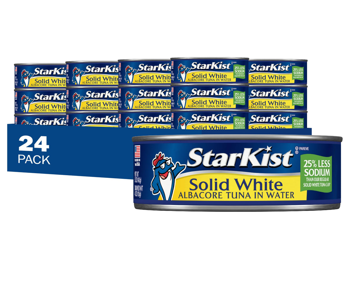 StarKist Solid White Albacore Tuna in Water 25% Less Sodium, 5 oz Can — 24 Pack | Wild Caught, Gluten Free, 26g Protein, 110 Calories