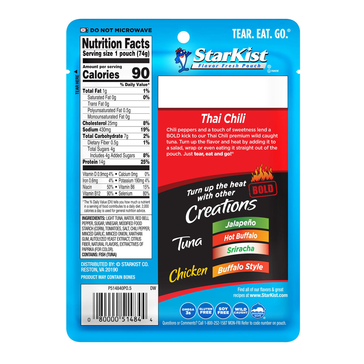 StarKist Tuna Creations BOLD Thai Chili Style Pouch – 24 Pack, Wild Caught, High Protein