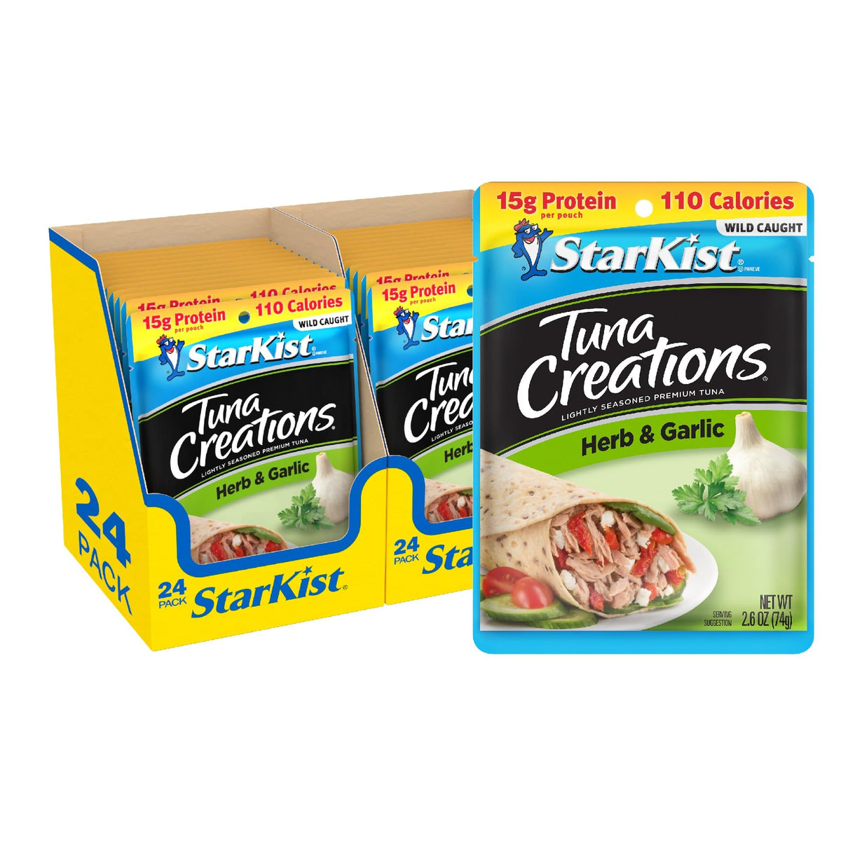 StarKist Tuna Creations Herb & Garlic Pouch (2.6 oz, 24-Pack) Wild Caught, High Protein Ready-to-Eat