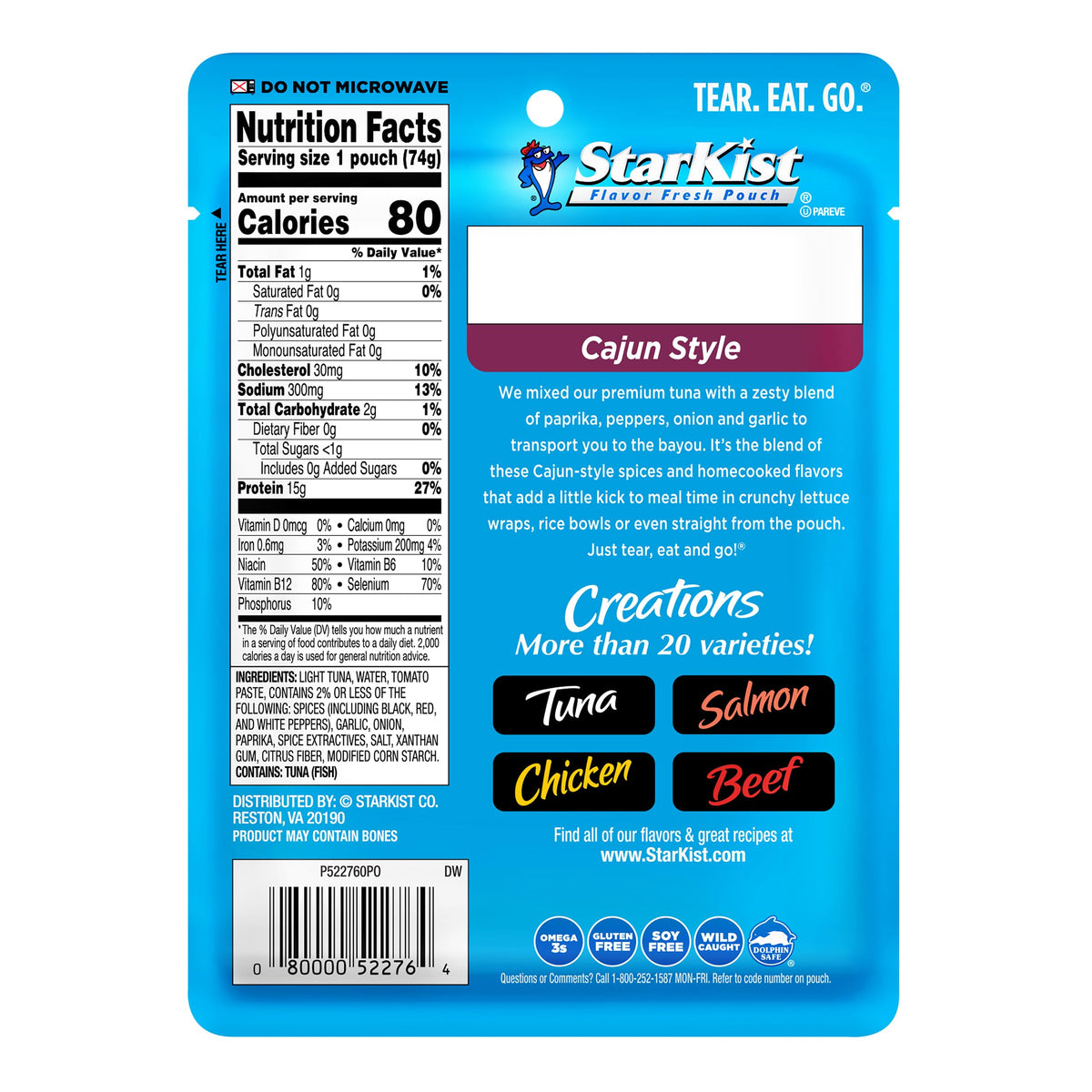 StarKist Tuna Creations Cajun Style Pouch – 24 Pack, 2.6 oz Each | Wild Caught, High Protein