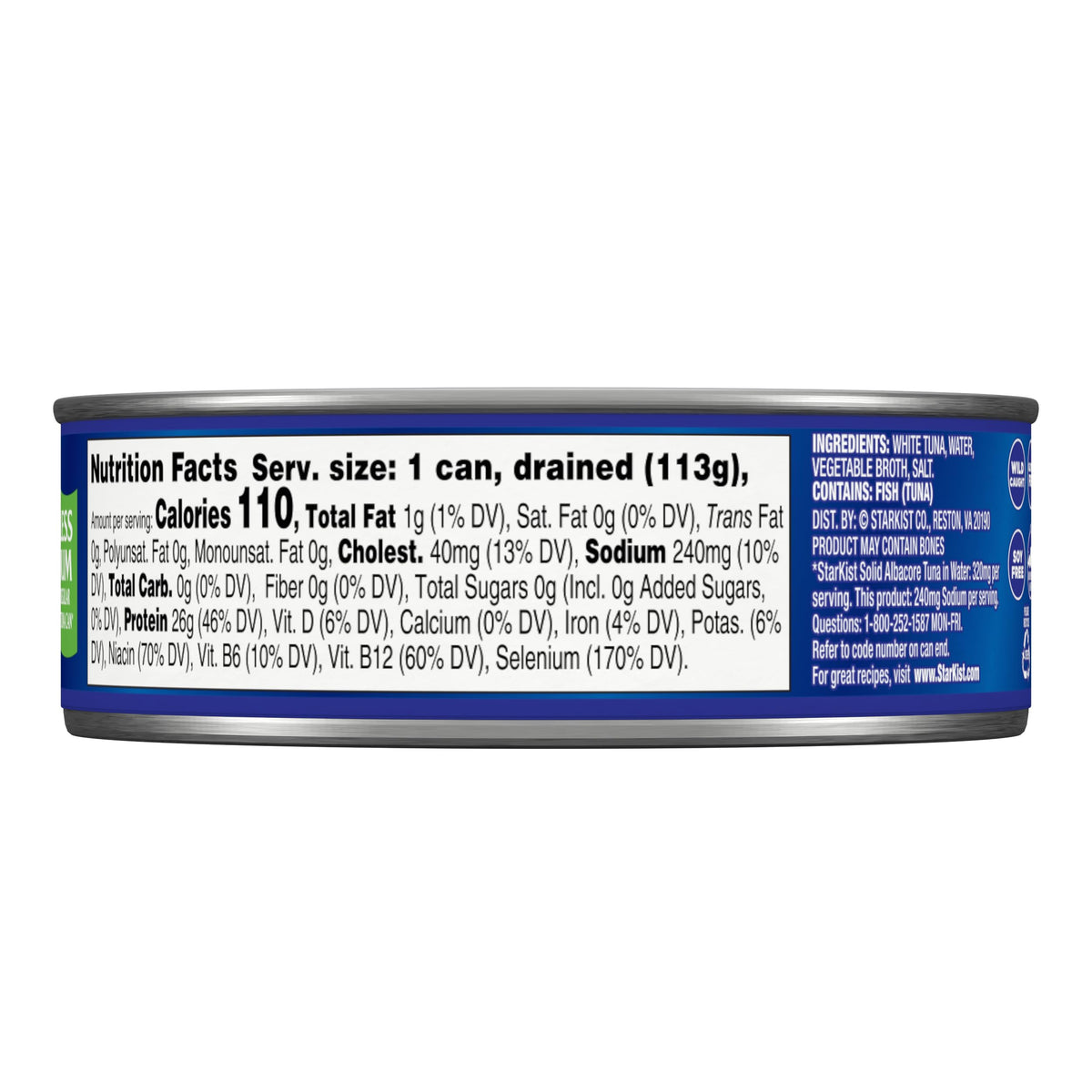 StarKist Solid White Albacore Tuna in Water 25% Less Sodium, 5 oz Can — 24 Pack | Wild Caught, Gluten Free, 26g Protein, 110 Calories