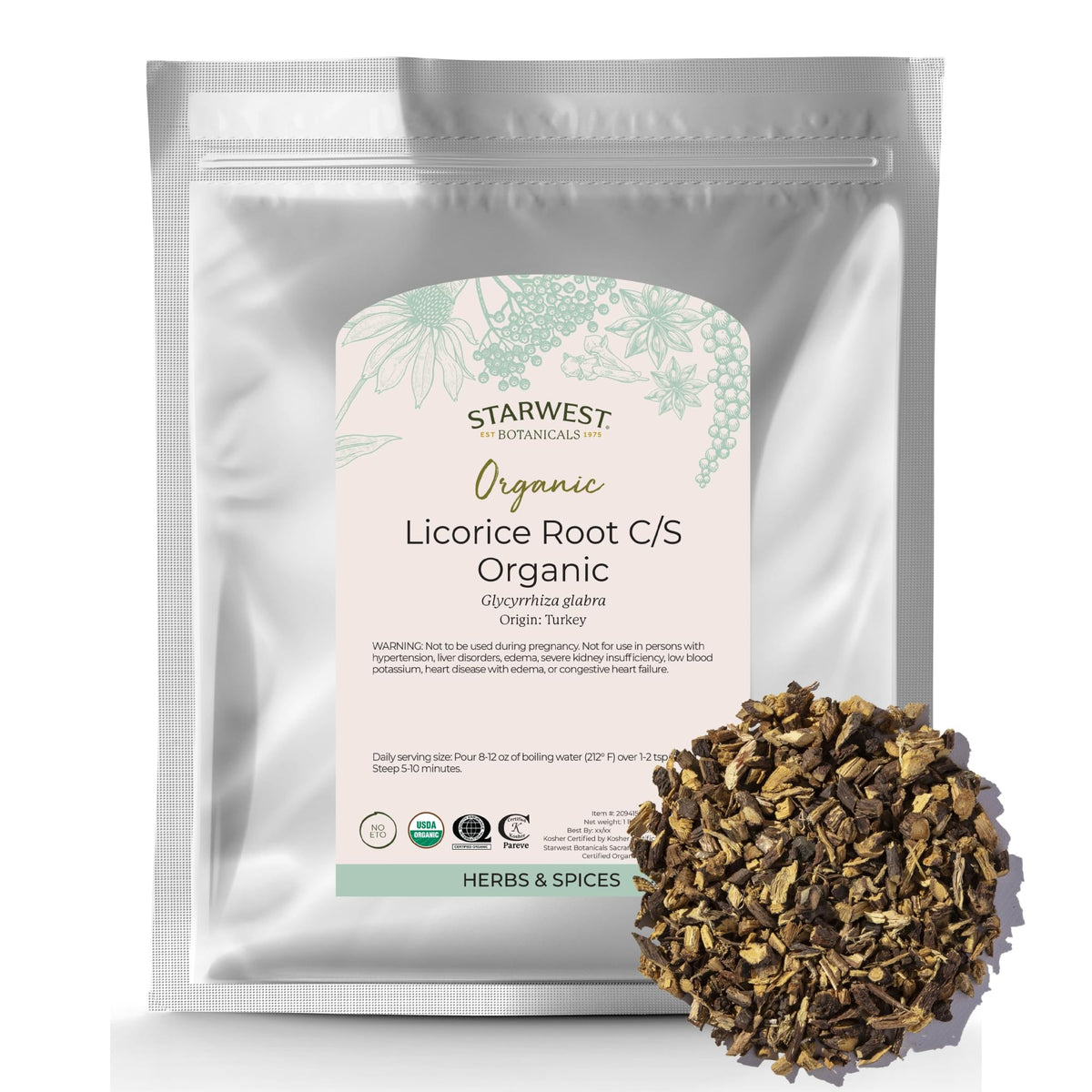 Starwest Botanicals Organic Dried Licorice Root | Kosher, Non-GMO, 1 lb Bulk