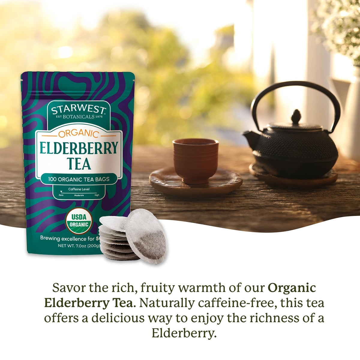 Starwest Botanicals Organic Elderberry Tea - Caffeine Free, 100 Bags
