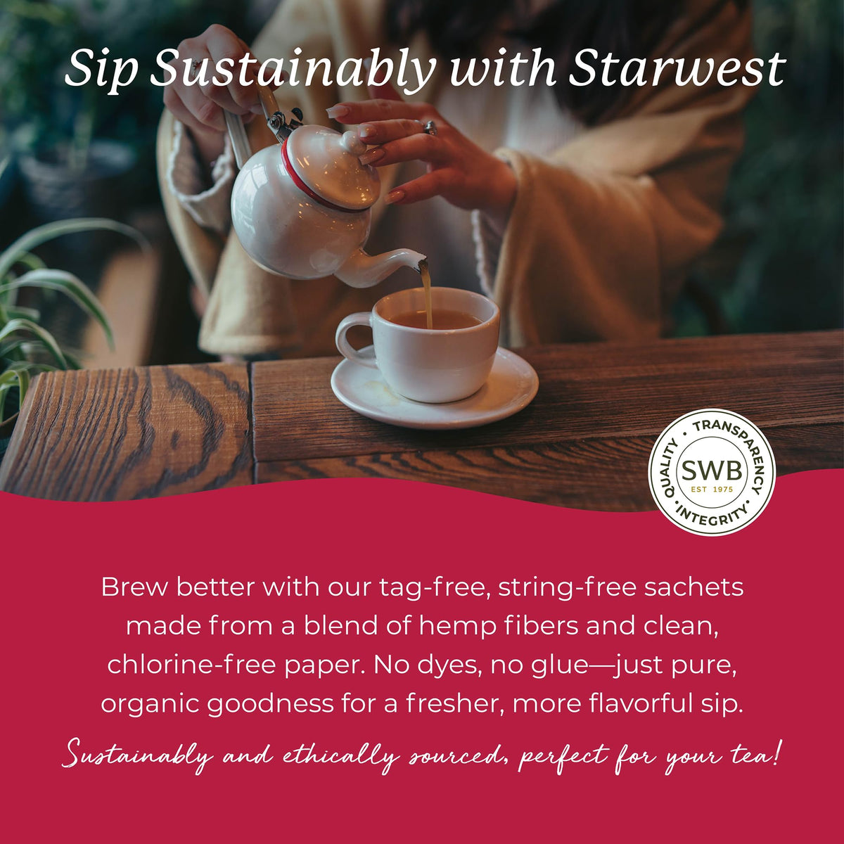 Starwest Botanicals Organic Hibiscus Tea - Caffeine Free, 100 Bags