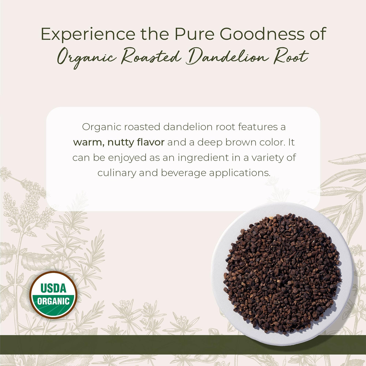 Starwest Botanicals Organic Roasted Dandelion Root Tea - Caffeine-Free, Kosher, 1 lb Bulk
