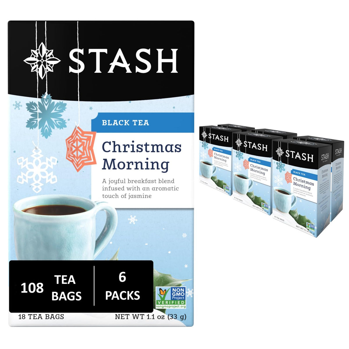 Stash Christmas Morning Black Tea – Non-GMO, 18 Tea Bags (Pack of 6)