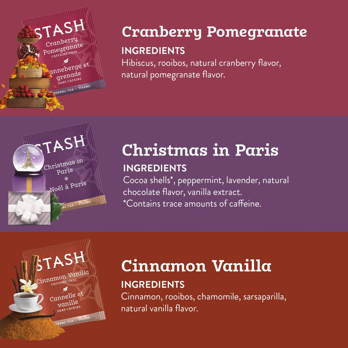 Stash Holidays Tea Sampler Pack (108 Bags) – Caffeinated & Herbal Variety (6 Boxes)