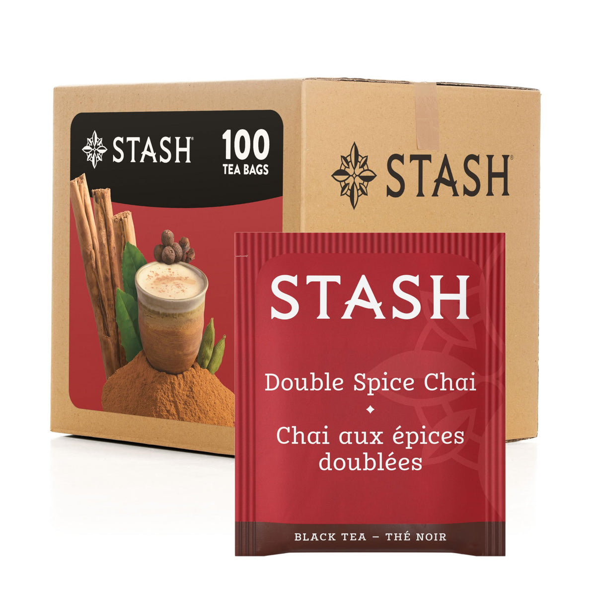 Stash Tea Double Spice Chai Black Tea – Box of 100 Foil-Sealed Bags (Packaging May Vary)