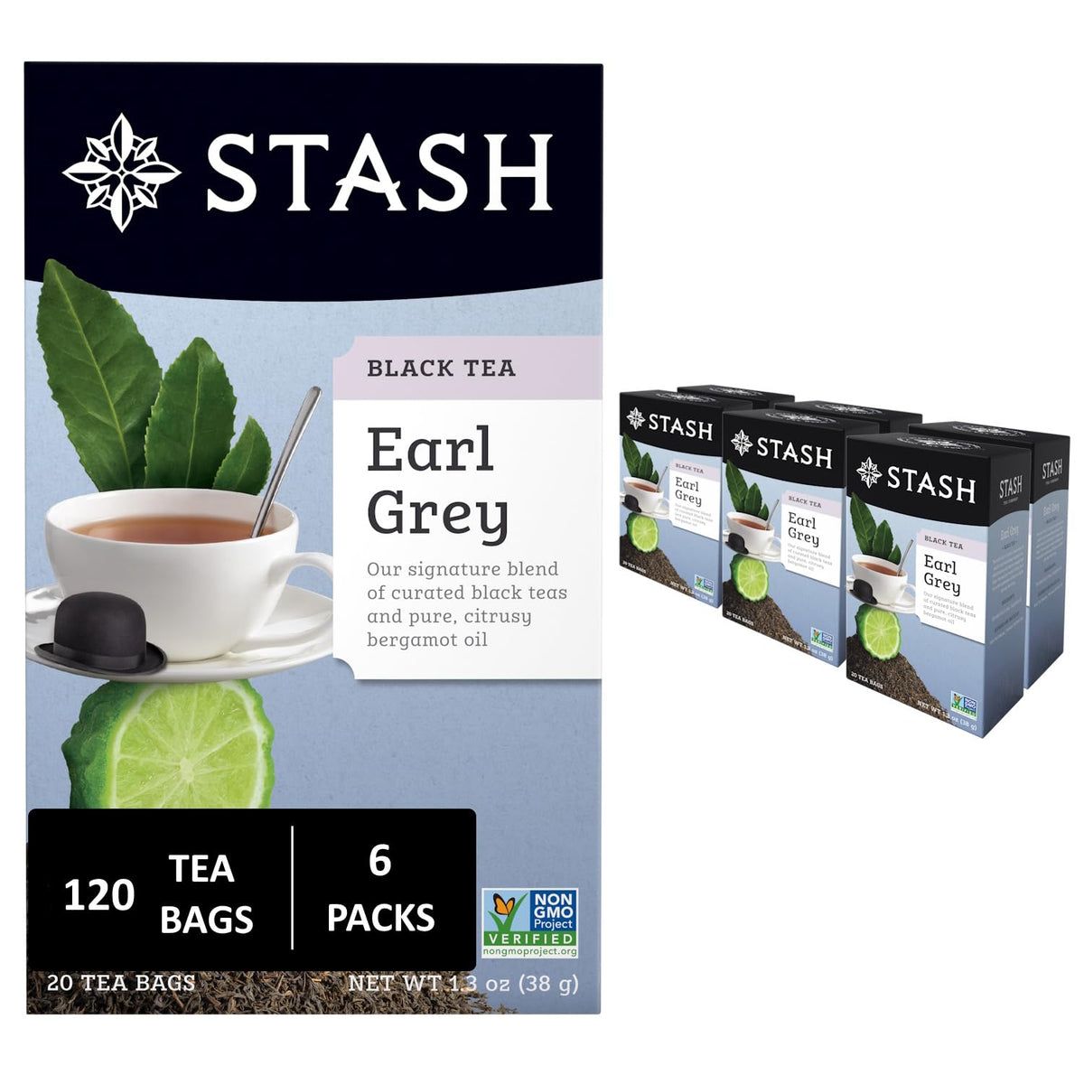 Stash Tea Earl Grey Black Tea – Caffeinated, Non-GMO, Premium Tea (120 Bags Total)