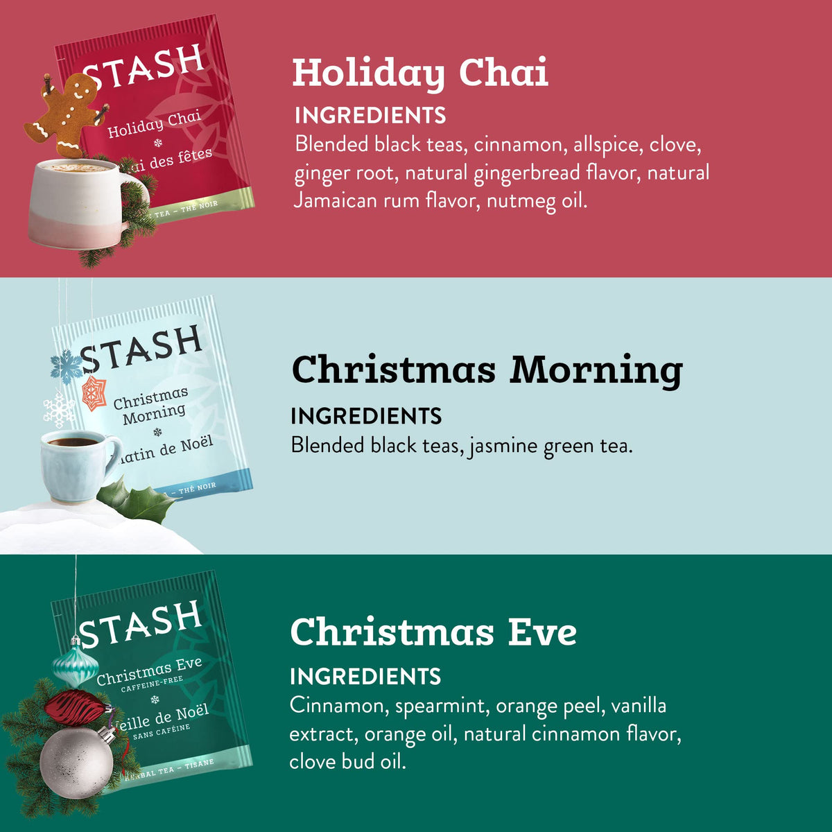 Stash Holidays Tea Sampler Pack (108 Bags) – Caffeinated & Herbal Variety (6 Boxes)