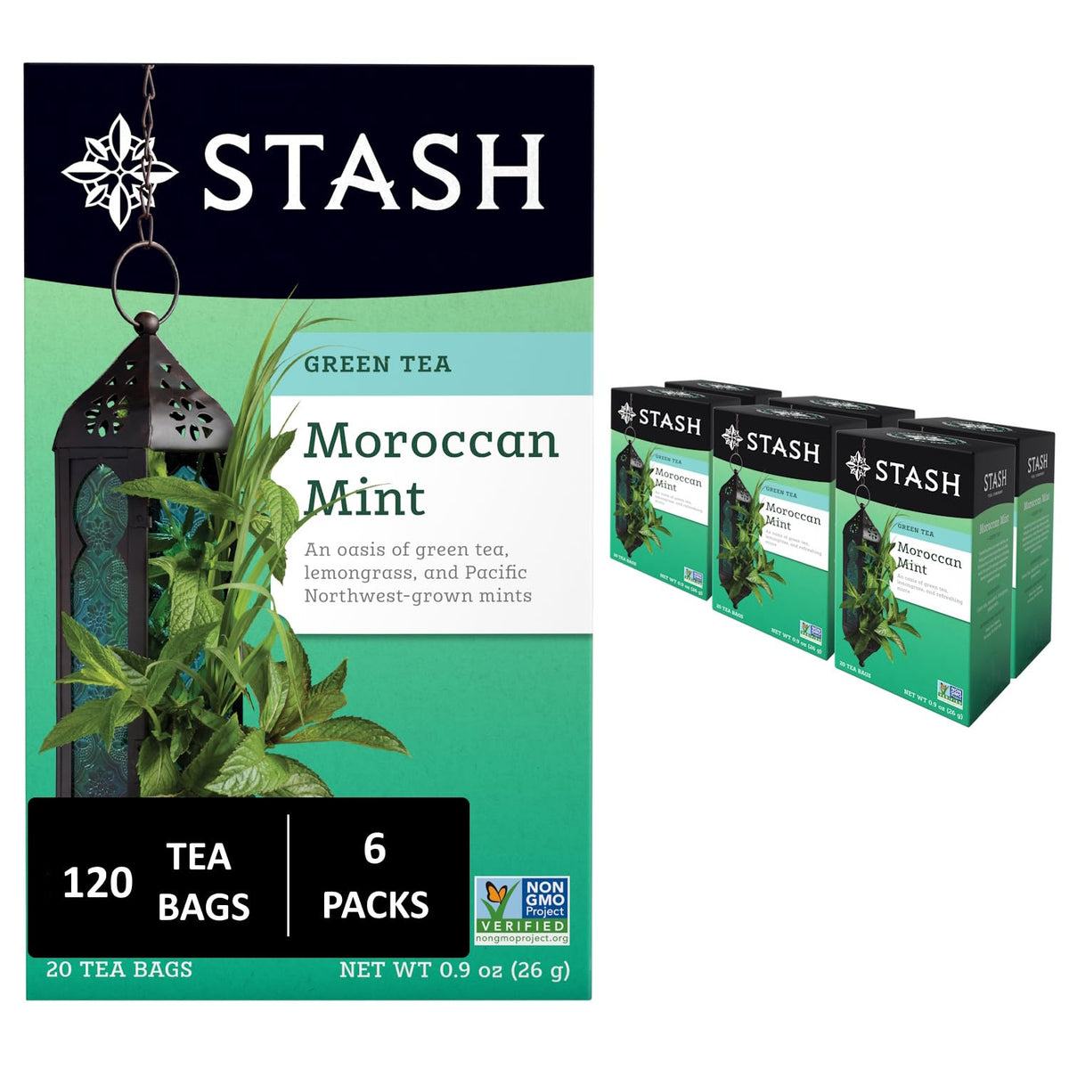 Stash Tea Moroccan Mint Green Tea - Caffeinated, Non-GMO, 120 Bags