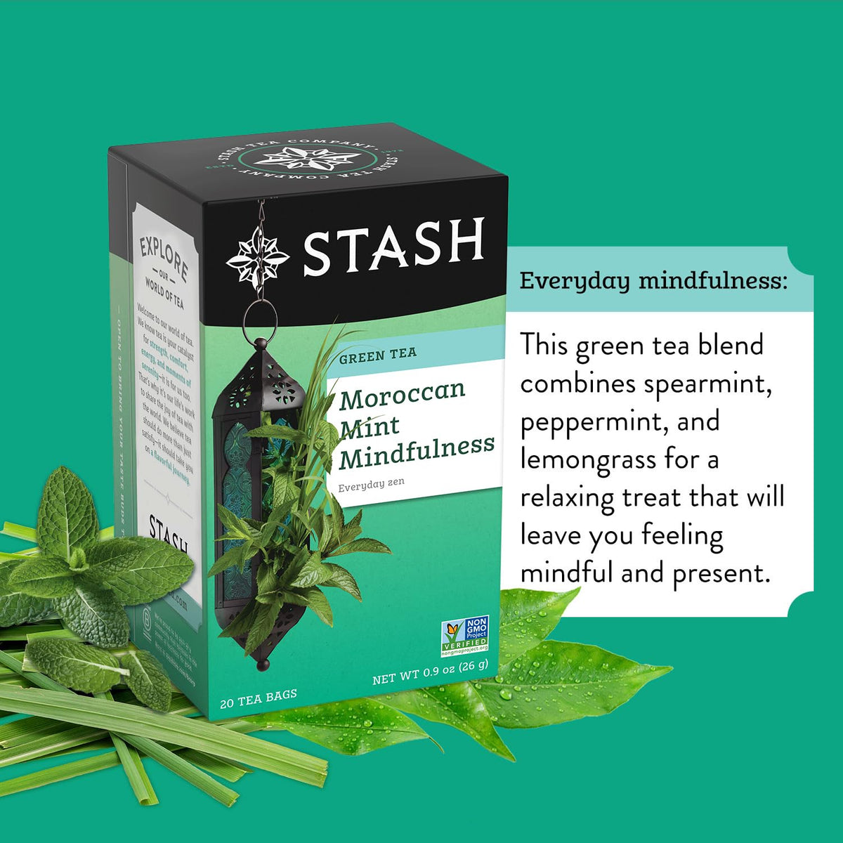 Stash Tea Moroccan Mint Green Tea - Caffeinated, Non-GMO, 120 Bags