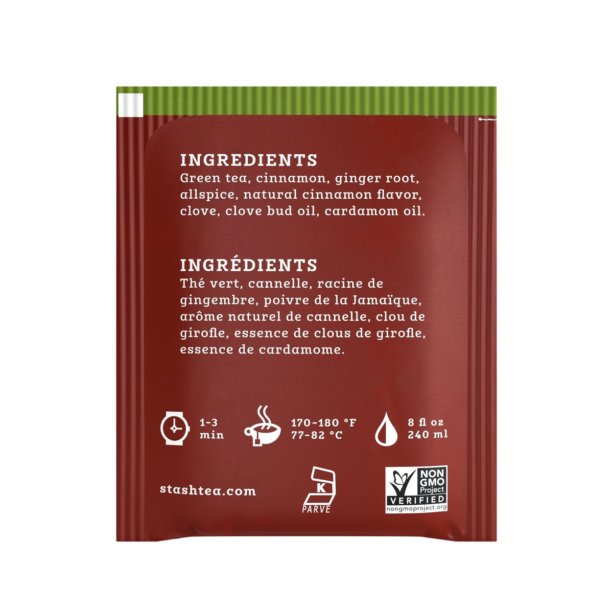 Stash Tea Chai Green Tea – Caffeinated Premium Green Tea with Cinnamon, Ginger & Cardamom | Non-GMO, 120 Bags Total