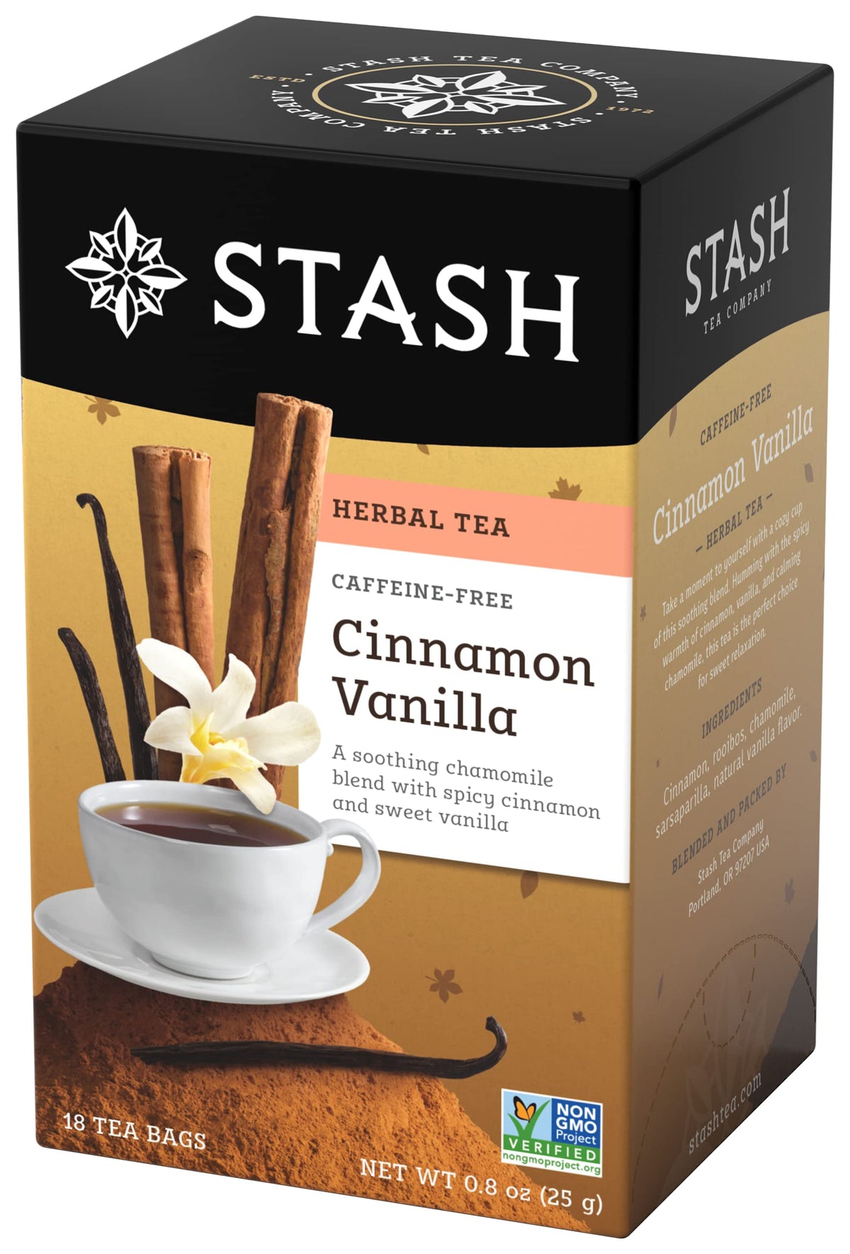 Stash Tea Cinnamon Vanilla Herbal Tea – Caffeine Free, Non-GMO, 108 Bags