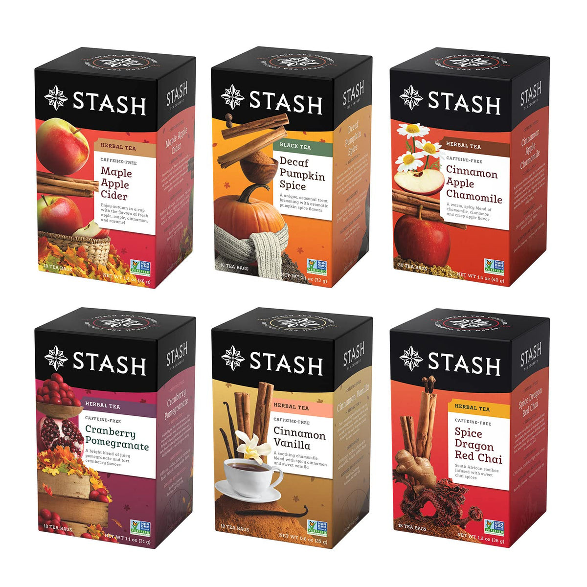 Stash Tea Fall for Autumn 6-Flavor Sampler – 120 Tea Bags