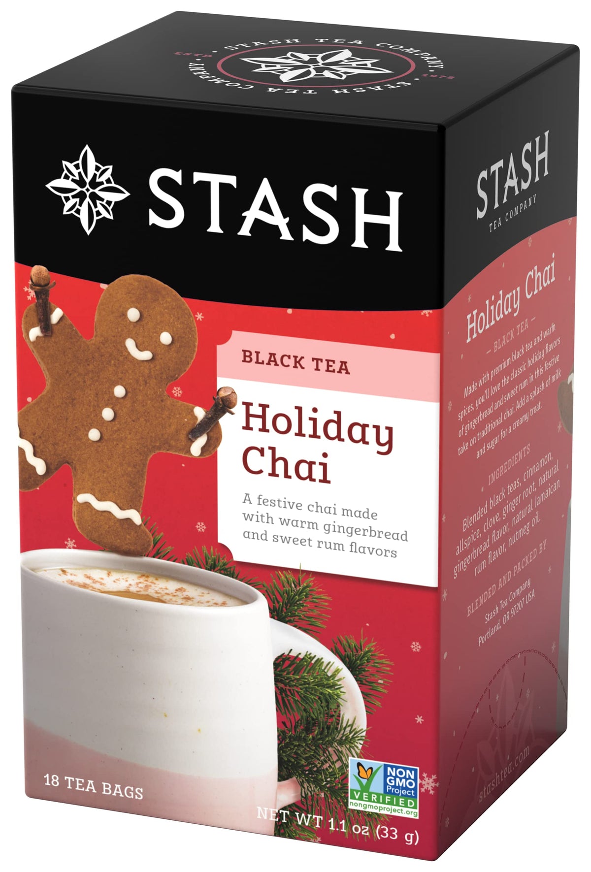 Stash Tea Holiday Chai Tea Bags – 18 Count (Pack of 6) | Festive Black Tea with Gingerbread & Rum