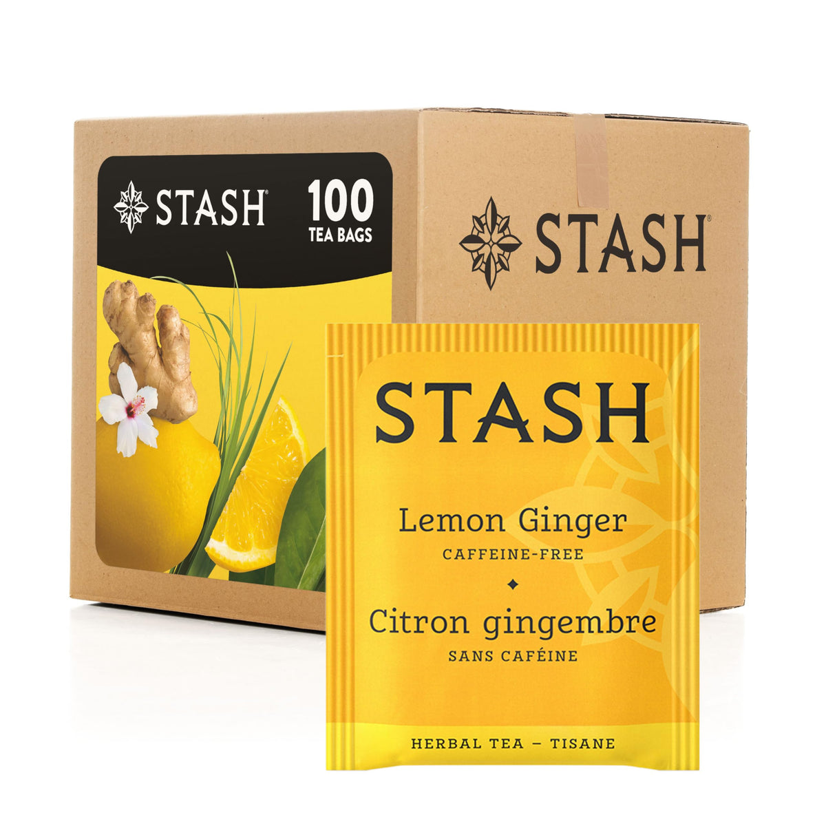 Stash Tea Lemon Ginger Herbal Tea – Box of 100 Tea Bags