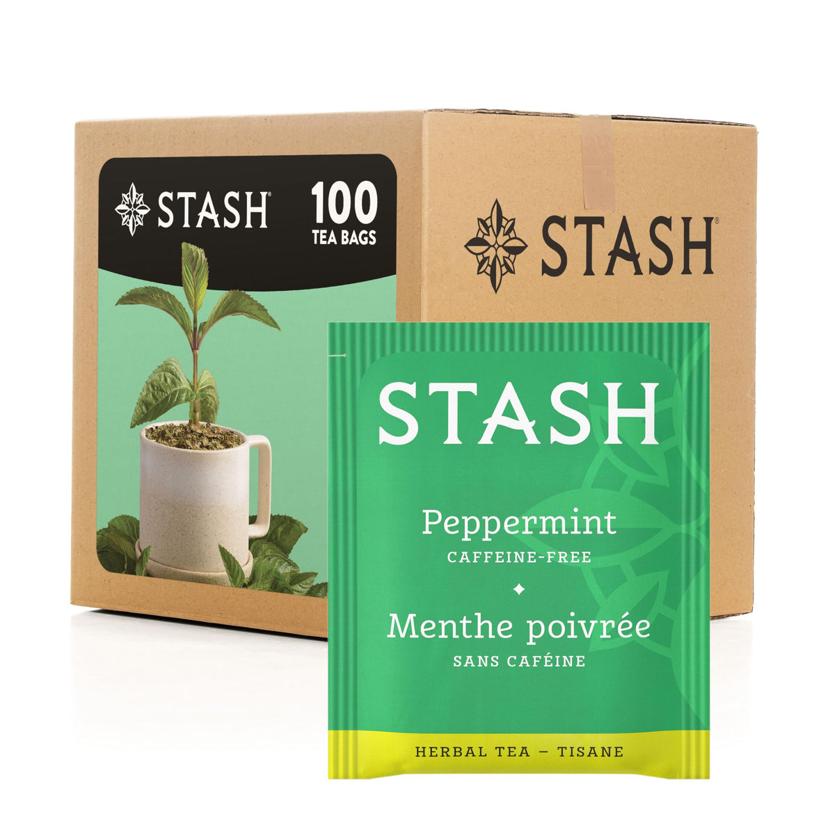 Stash Tea Peppermint Herbal Tea — Box of 100 Tea Bags | Caffeine-Free & Refreshing