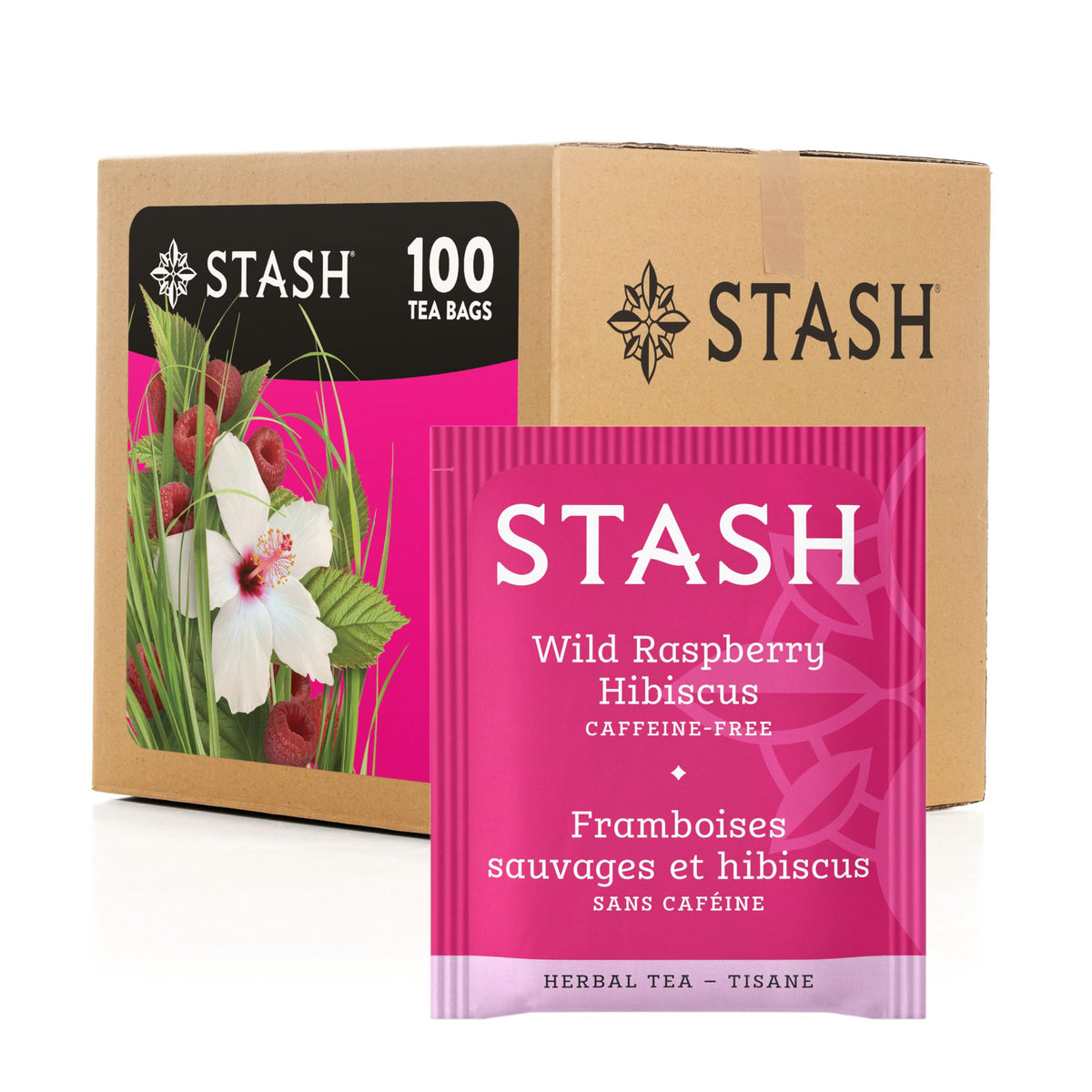 Stash Tea Wild Raspberry Hibiscus Herbal Tea — 100 Bags | Caffeine-Free & Bold Flavor