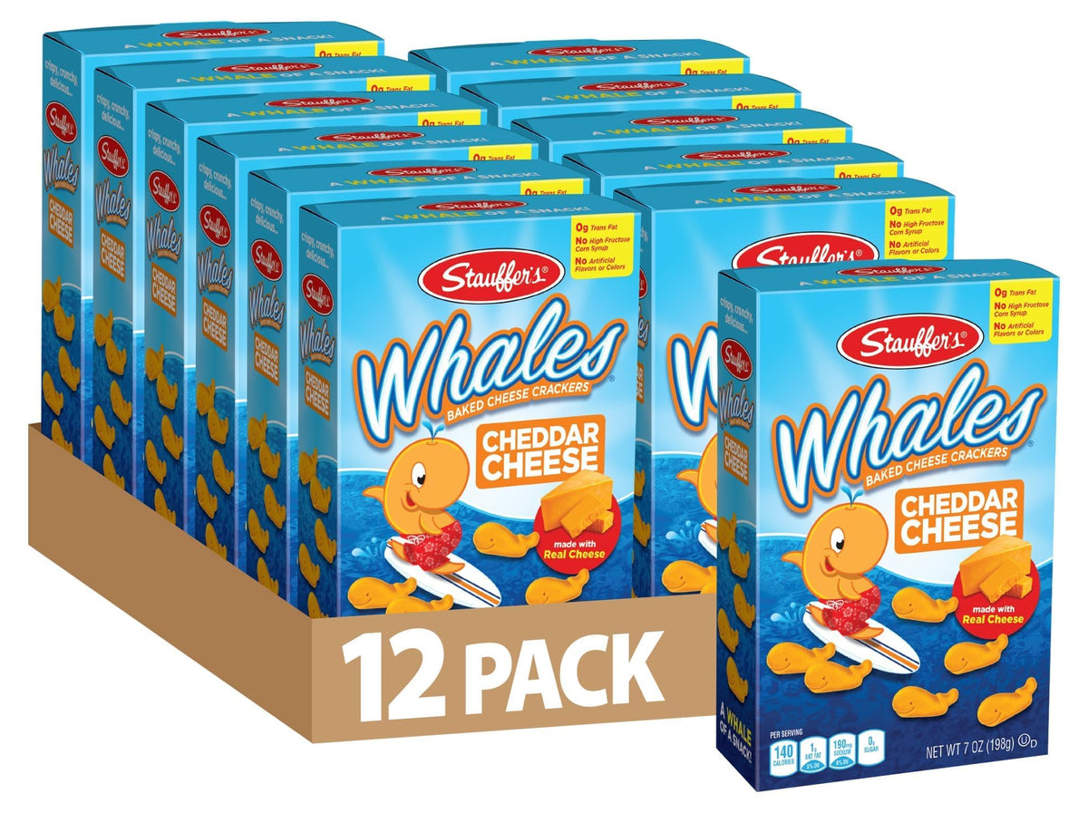 WHALES STAUFFER'S Baked Cheddar Crackers – 12 Boxes of 7oz | Family-Friendly Cheese Snack