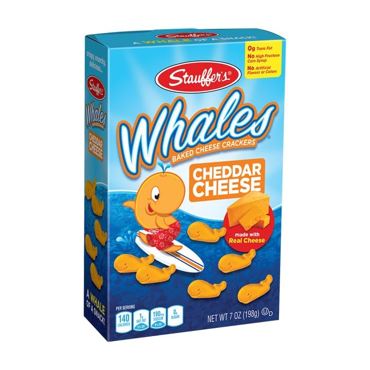 WHALES STAUFFER'S Baked Cheddar Crackers – 12 Boxes of 7oz | Family-Friendly Cheese Snack